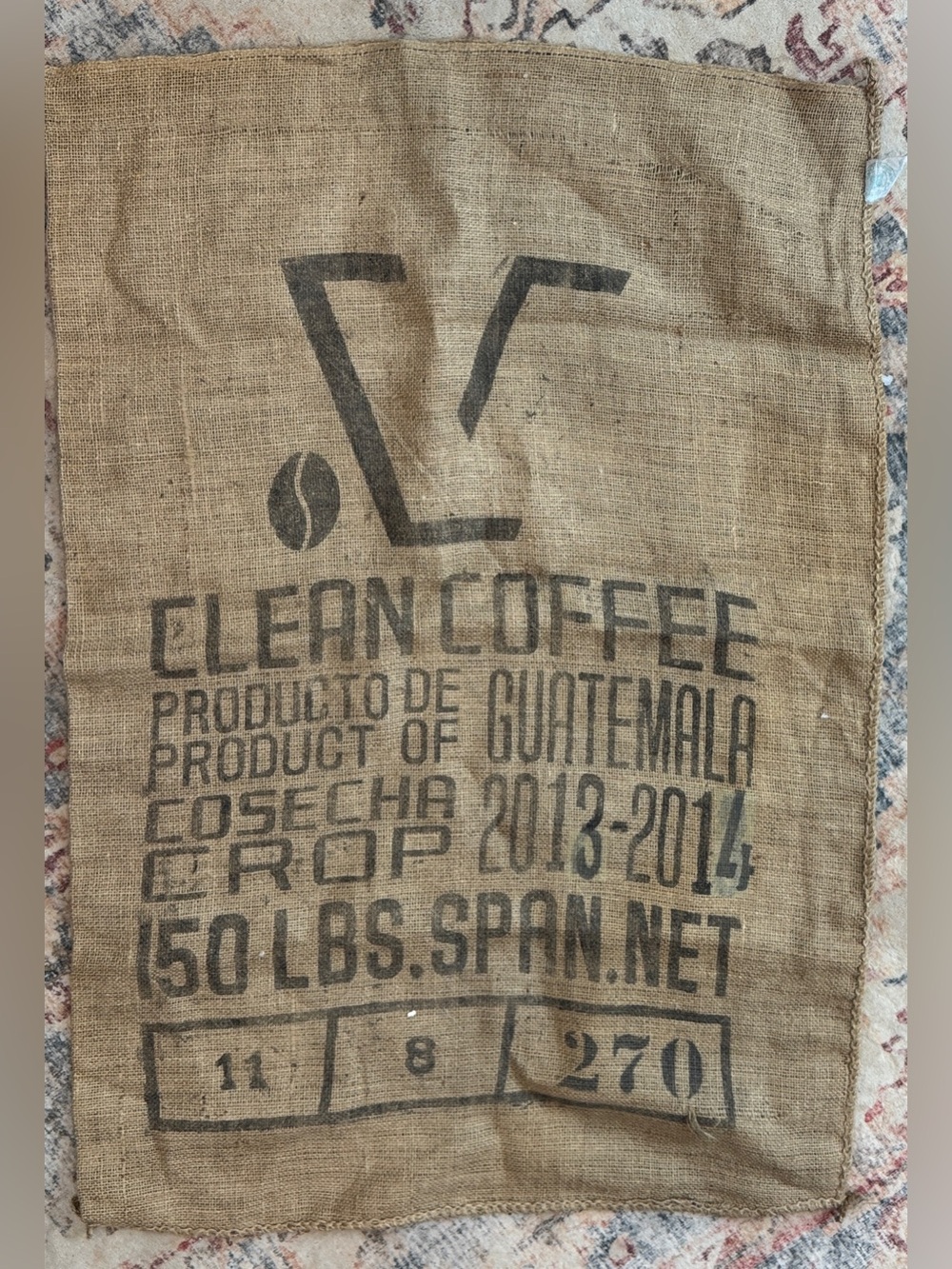 Vintage Clean Coffee Guatemala Large Burlap Sack - Natural Brown - Made in India
